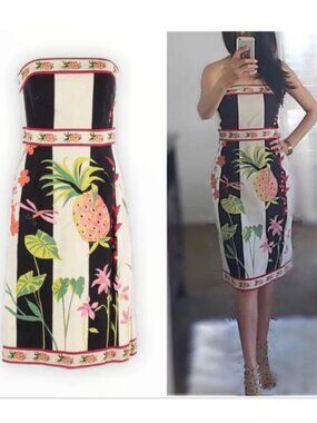 J.Crew‎ Vintage 2004 Strapless Pineapple Floral min Print Shift Dress 4